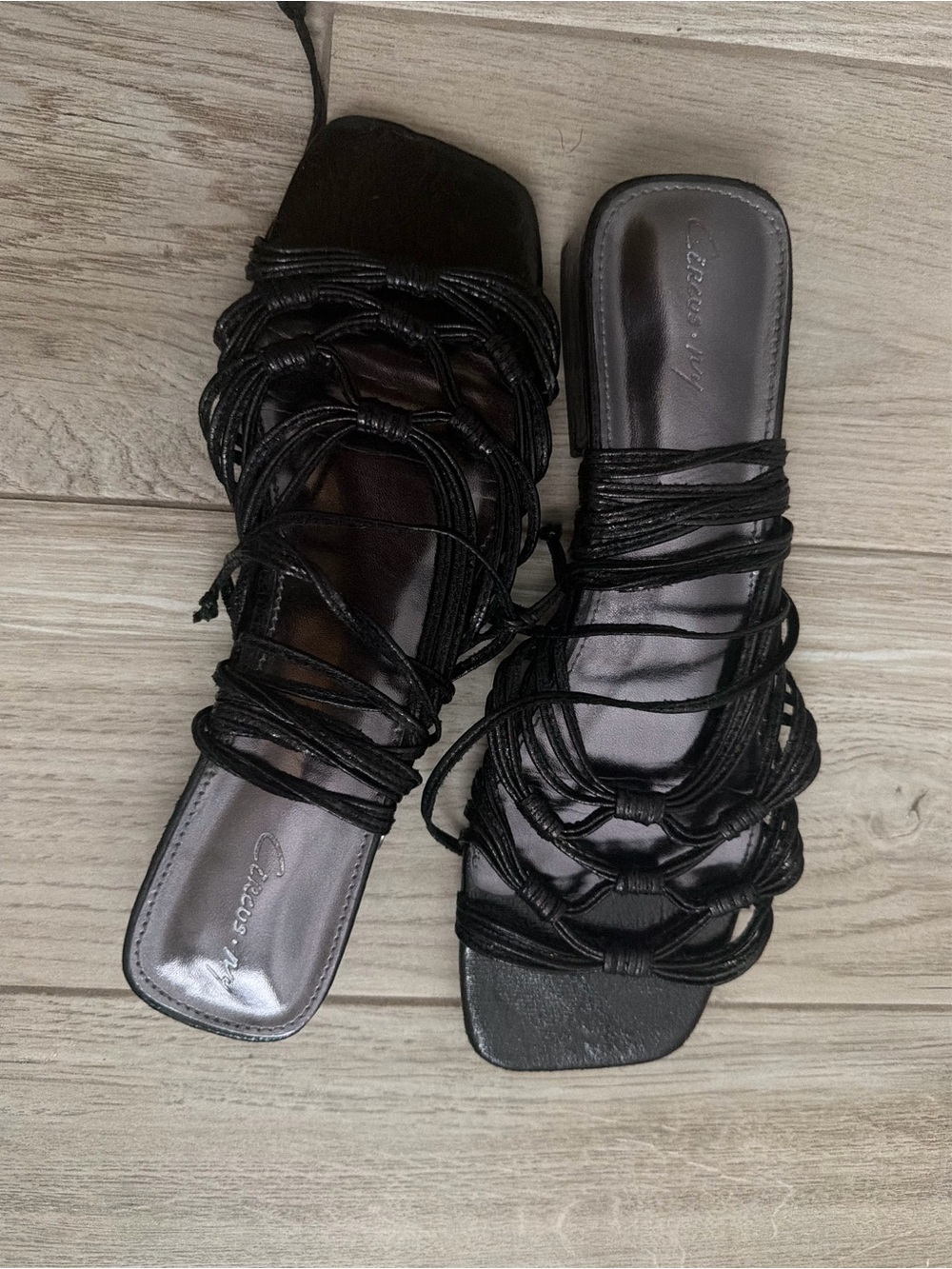 Lace-Up Strappy Slide Sandals — Black